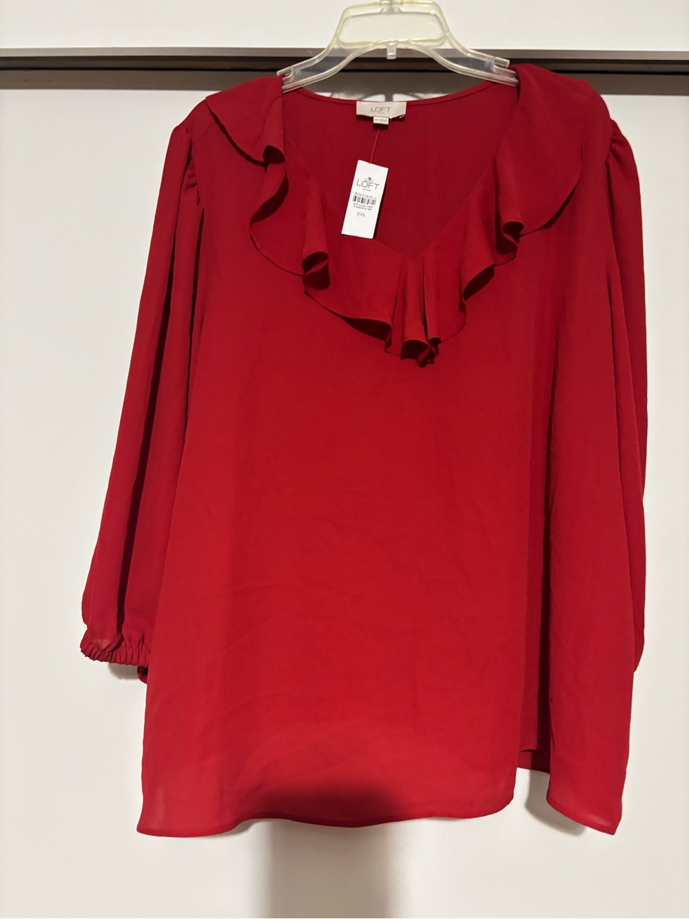 LOFT Deep Red Ruffle V-Neck Blouse